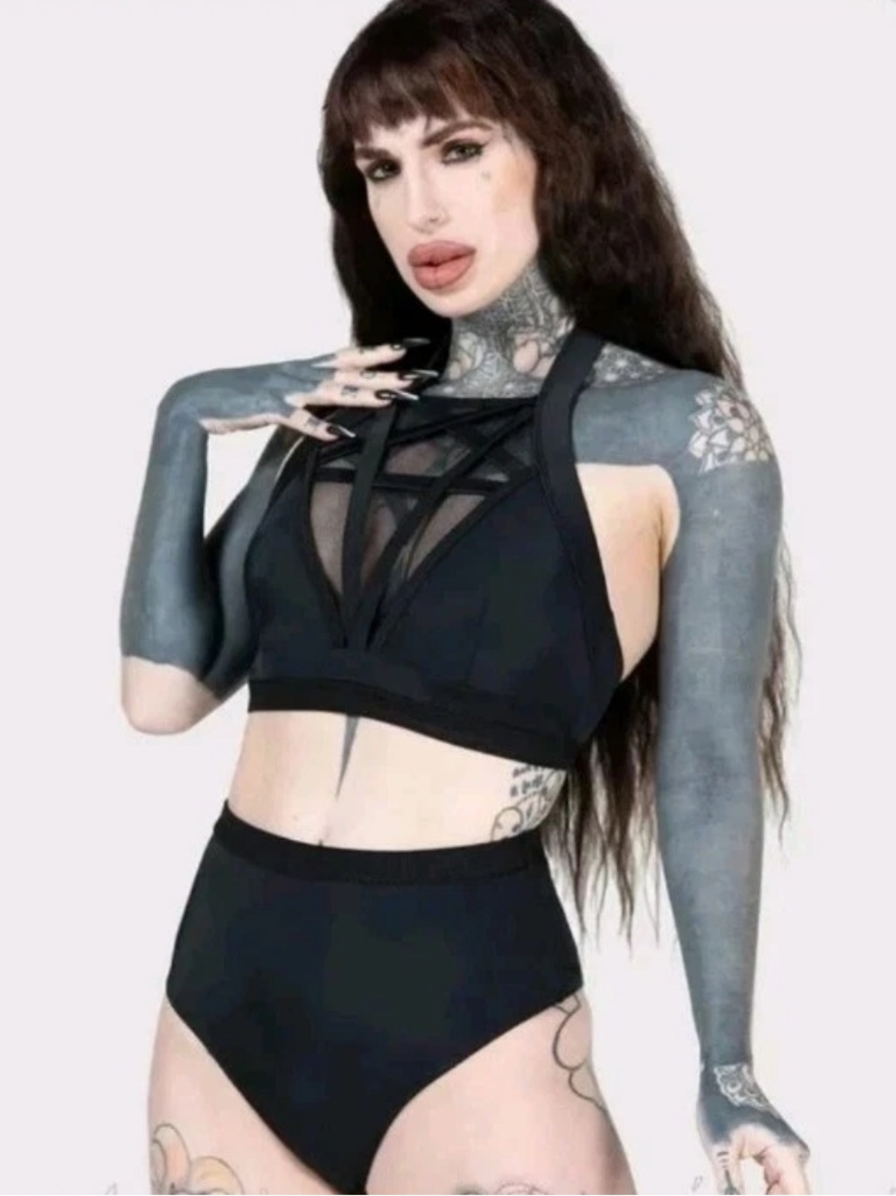 Killstar Black Kraken Awakes Pentagram Mesh Strappy Bikini Top